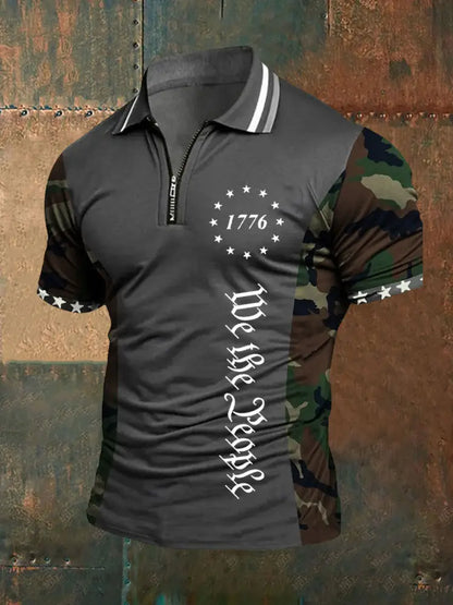 Men’s American Flag Zip-Up T-Shirt Gray / S