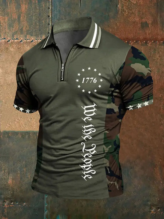 Men’s American Flag Zip-Up T-Shirt Green / S