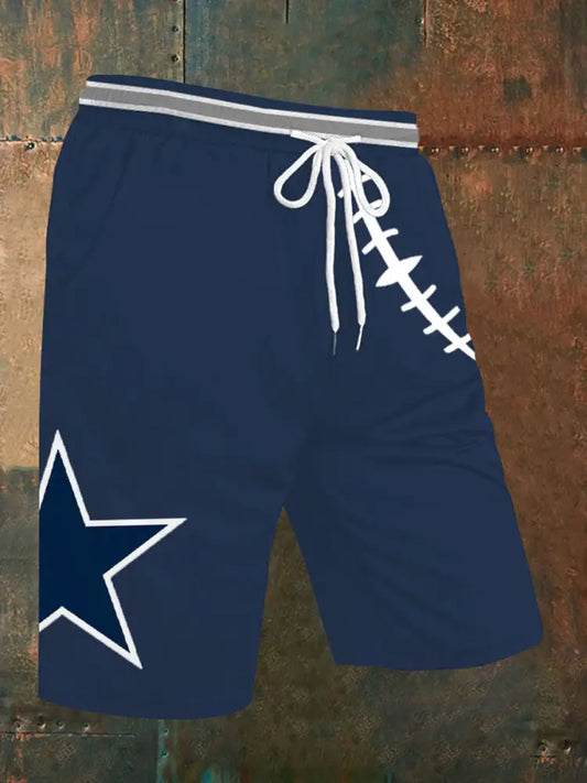 Men’s American Football Print Casual Shorts Navy Blue / S