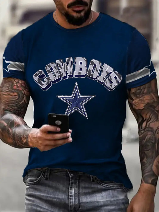 Men’s American Football Print Casual T Shirt Navy Blue / S