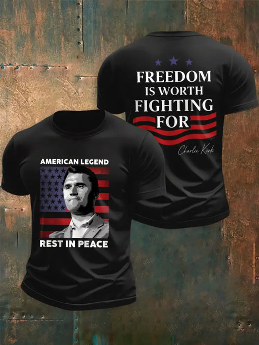 Men’s American Hero Charlie Kirk Print short sleeves t-shirt Black / S