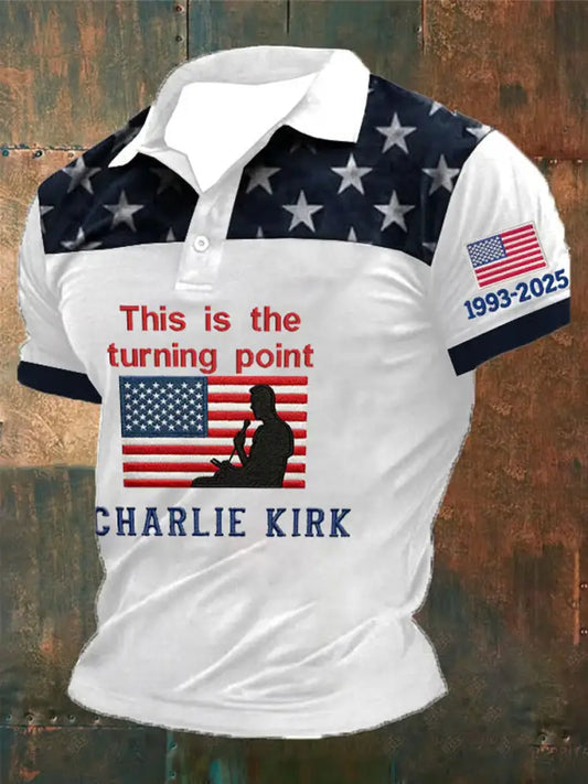 Men’s American Turning Point Charlie Kirk Short Sleeve Commemorative Polo Shirt A / S