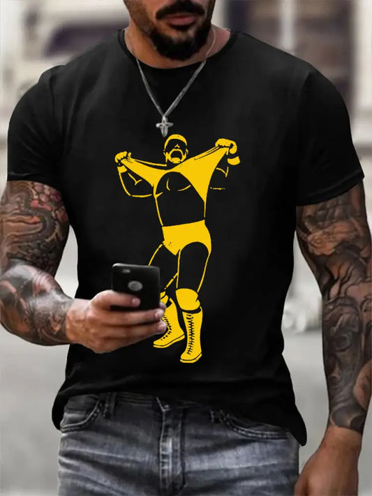 Men’s American Wrestler Print T-Shirt Black / S