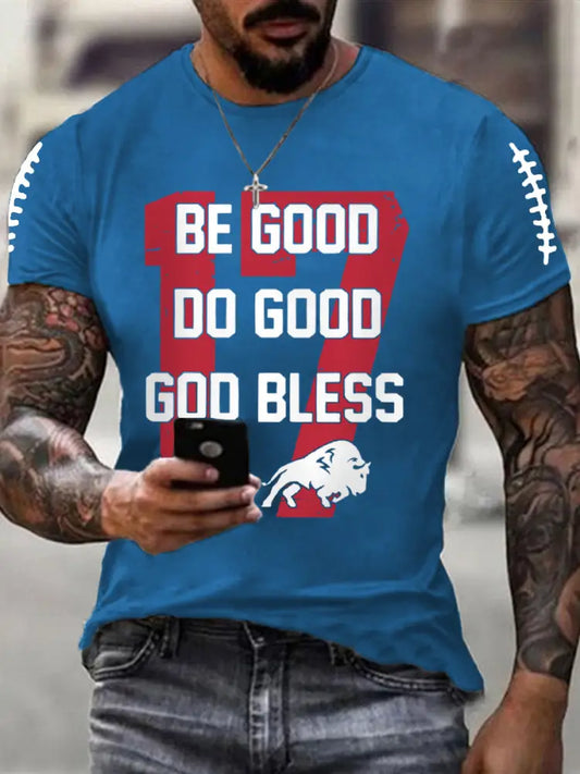 Men’s Be Good Do Good God Bless Go Buffalo Football Fans Lovers Gameday Casual Tee Blue / S