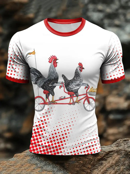 Men’s biker rooster family print t-shirts White / S