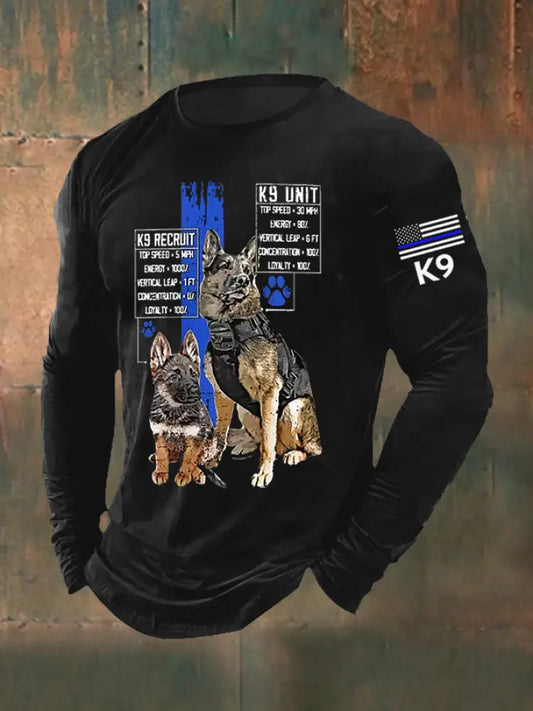 Men’s Blue Line Patriotic K9 Police Officer Dog T-Shirt Black / S