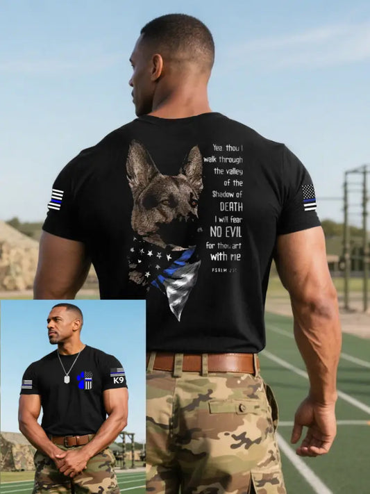 Men’s Blue Line Patriotic K9 Police Officer Dog T-Shirt Black / S