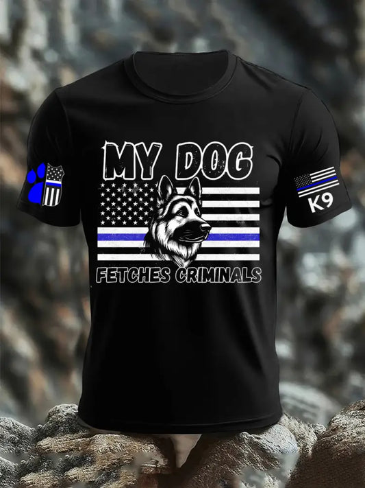 Men’s Blue Line Patriotic K9 Police Officer Dog T-Shirt Black / S