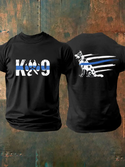 Men’s Blue Line Patriotic K9 Police Officer Dog T-Shirt Black / S