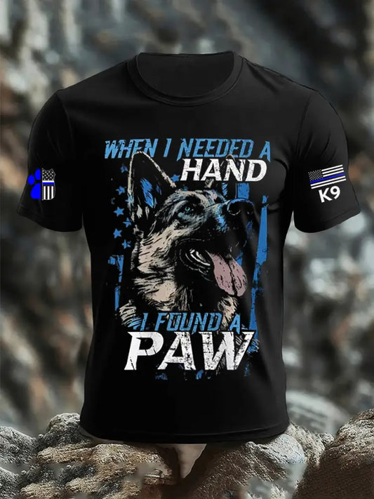 Men’s Blue Line Patriotic K9 Police Officer Dog T-Shirt Black / S