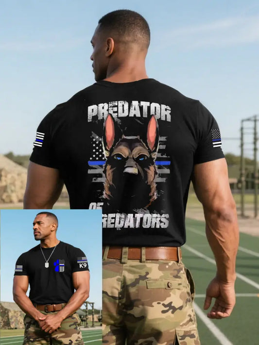 Men’s Blue Line Patriotic K9 Police Officer Dog T-Shirt Black / S