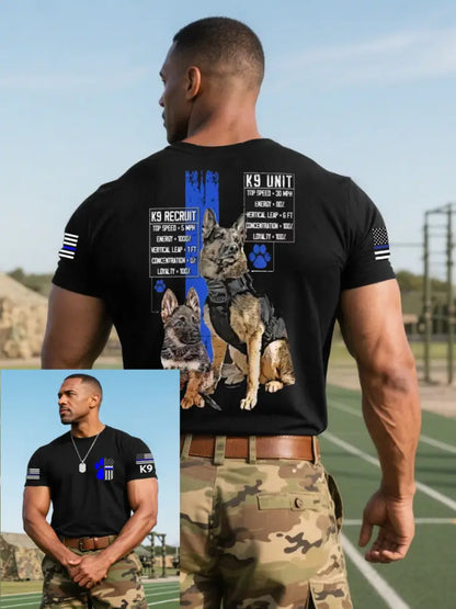 Men’s Blue Line Patriotic K9 Police Officer Dog T-Shirt Black / S