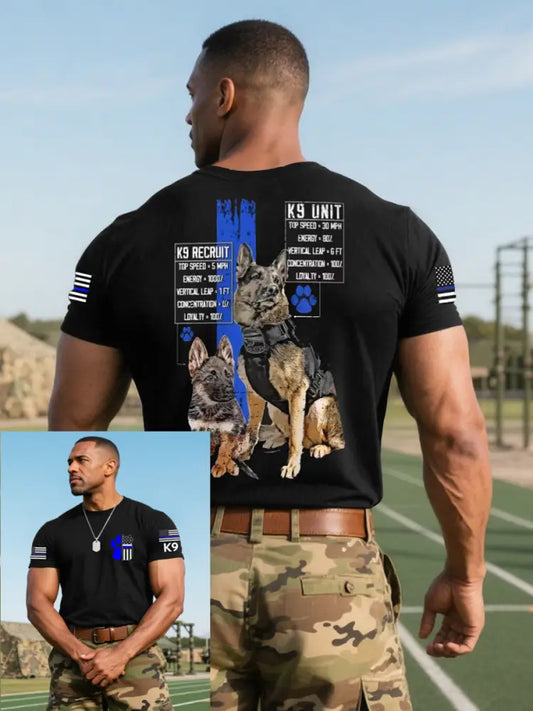 Men’s Blue Line Patriotic K9 Police Officer Dog T-Shirt Black / S