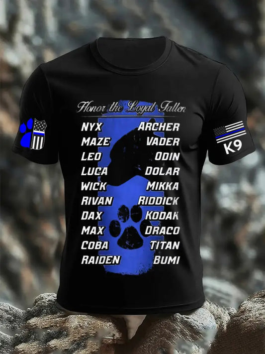 Men’s Blue Line Patriotic K9 Police Officer Dog T-Shirt Black / S