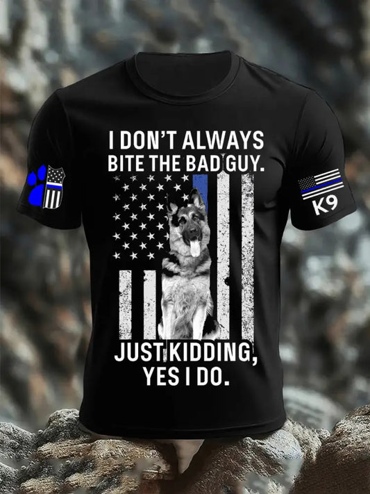 Men’s Blue Line Patriotic K9 Police Officer Dog T-Shirt Black / S