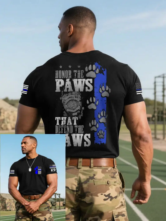 Men’s Blue Line Patriotic K9 Police Officer Dog T-Shirt Black / S