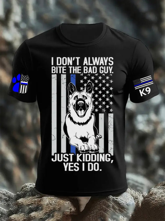 Men’s Blue Line Patriotic K9 Police Officer Dog T-Shirt Black / S
