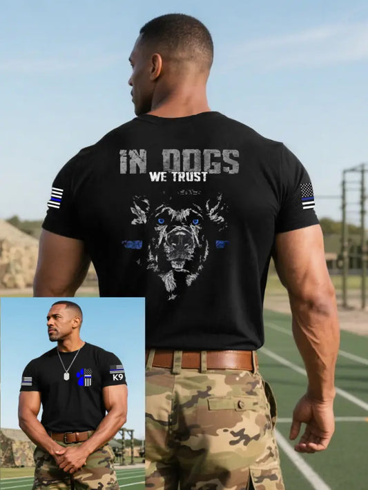 Men’s Blue Line Patriotic K9 Police Officer Dog T-Shirt Black / S