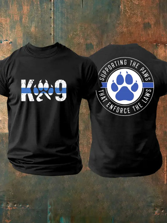 Men’s Blue Line Patriotic K9 Police Officer Dog T-Shirt Black / S