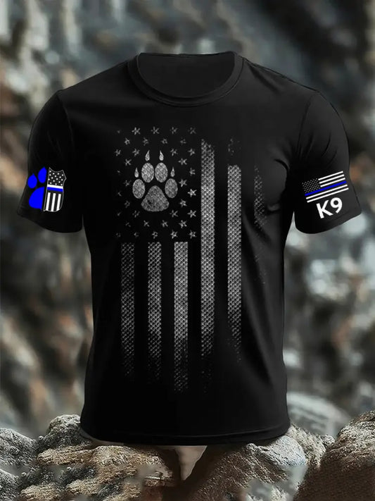 Men’s Blue Line Patriotic K9 Police Officer Dog T-Shirt Black / S