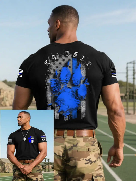 Men’s Blue Line Patriotic K9 Police Officer Dog T-Shirt Black / S