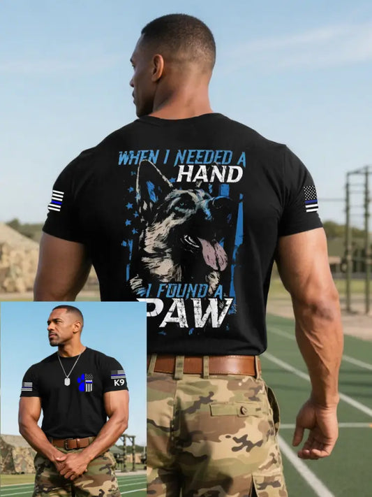 Men’s Blue Line Patriotic K9 Police Officer Dog T-Shirt Black / S