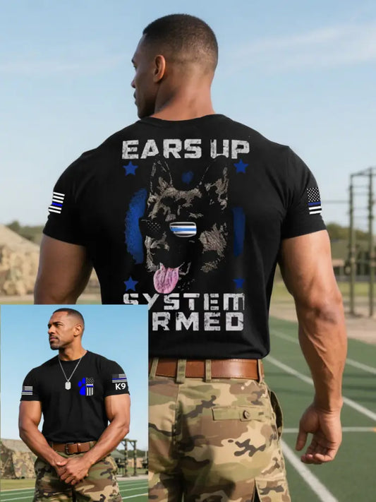 Men’s Blue Line Patriotic K9 Police Officer Dog T-Shirt Black / S