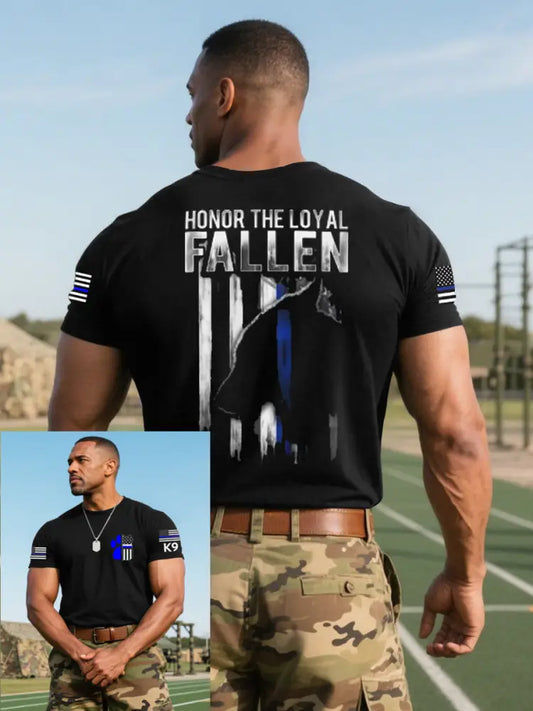 Men’s Blue Line Patriotic K9 Police Officer Dog T-Shirt Black / S