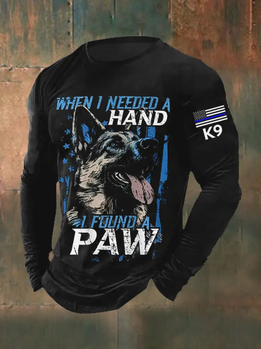 Men’s Blue Line Patriotic K9 Police Officer Dog T-Shirt Black / S