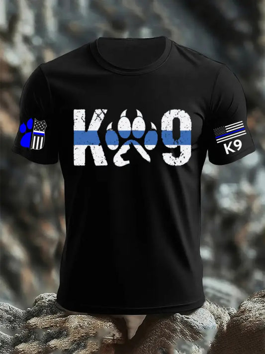Men’s Blue Line Patriotic K9 Police Officer Dog T-Shirt Black / S