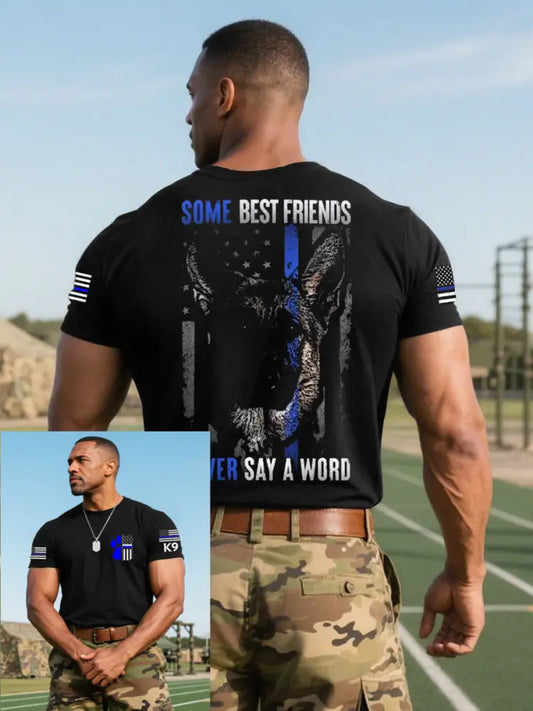 Men’s Blue Line Patriotic K9 Police Officer Dog T-Shirt Black / S