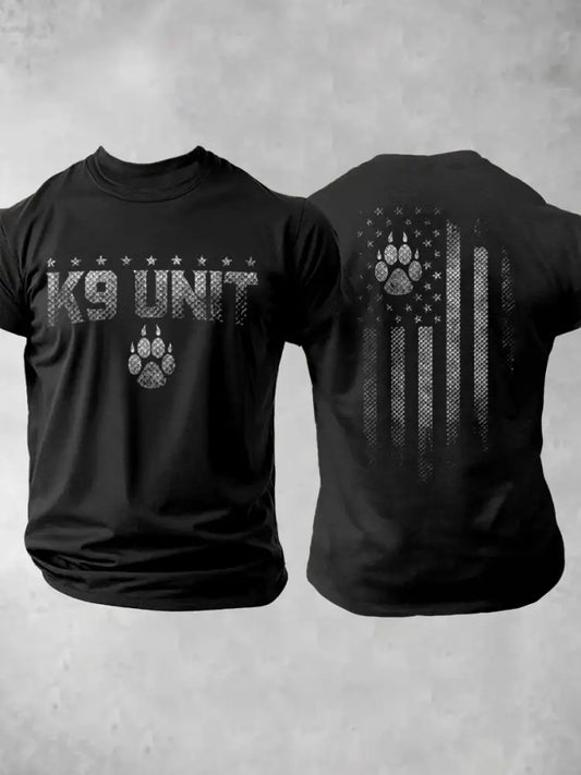 Men’s Blue Line Patriotic K9 Police Officer Dog T-Shirt Black / S