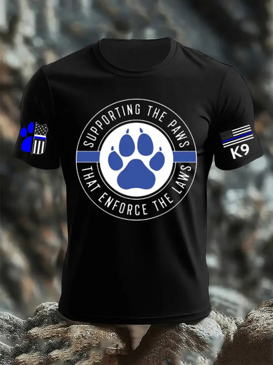 Men’s Blue Line Patriotic K9 Police Officer Dog T-Shirt Black / S