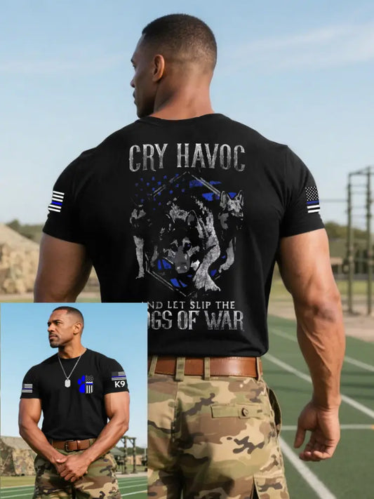 Men’s Blue Line Patriotic K9 Police Officer Dog T-Shirt Black / S