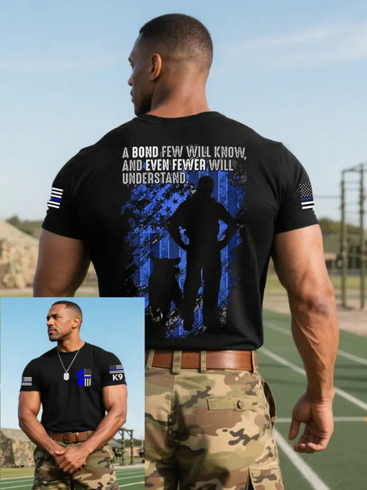 Men’s Blue Line Patriotic K9 Police Officer Dog T-Shirt Black / S