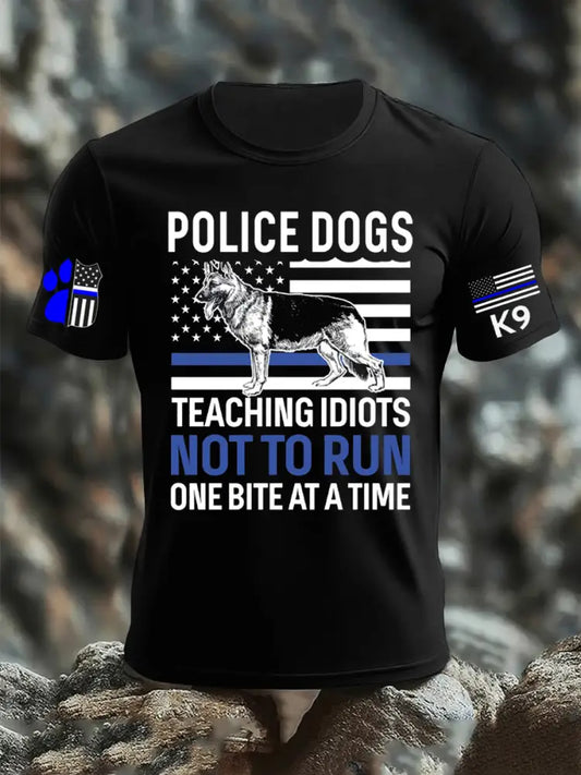 Men’s Blue Line Patriotic K9 Police Officer Dog T-Shirt Black / S