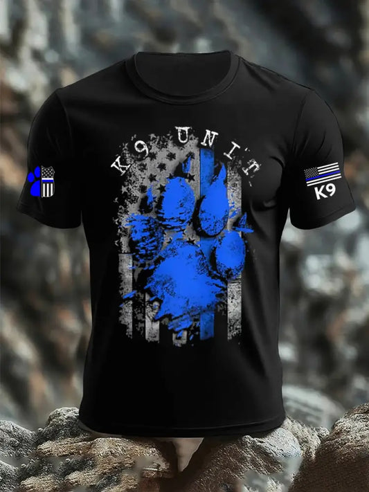 Men’s Blue Line Patriotic K9 Police Officer Dog T-Shirt Black / S