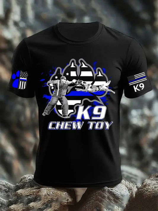 Men’s Blue Line Patriotic K9 Police Officer Dog T-Shirt Black / S