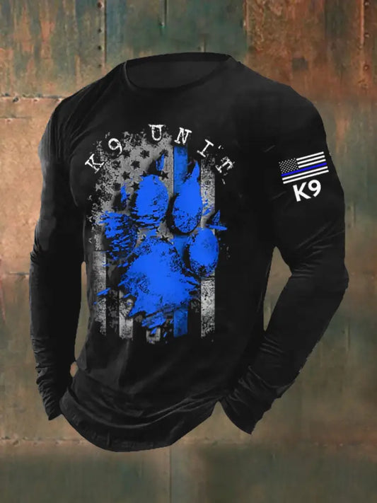 Men’s Blue Line Patriotic K9 Police Officer Dog T-Shirt Black / S