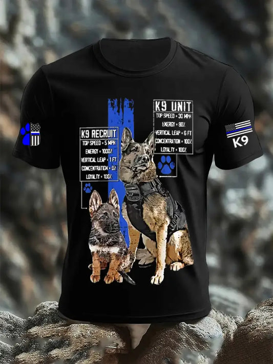 Men’s Blue Line Patriotic K9 Police Officer Dog T-Shirt Black / S