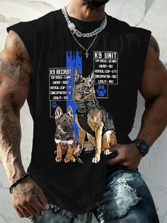 Men’s Blue Line Patriotic K9 Police Officer Dog T-Shirt Vests Black / S