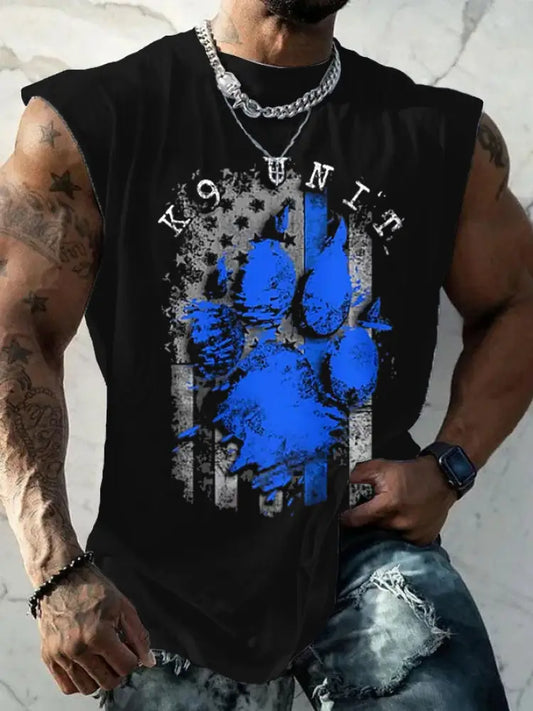 Men’s Blue Line Patriotic K9 Police Officer Dog T-Shirt Vests Black / S