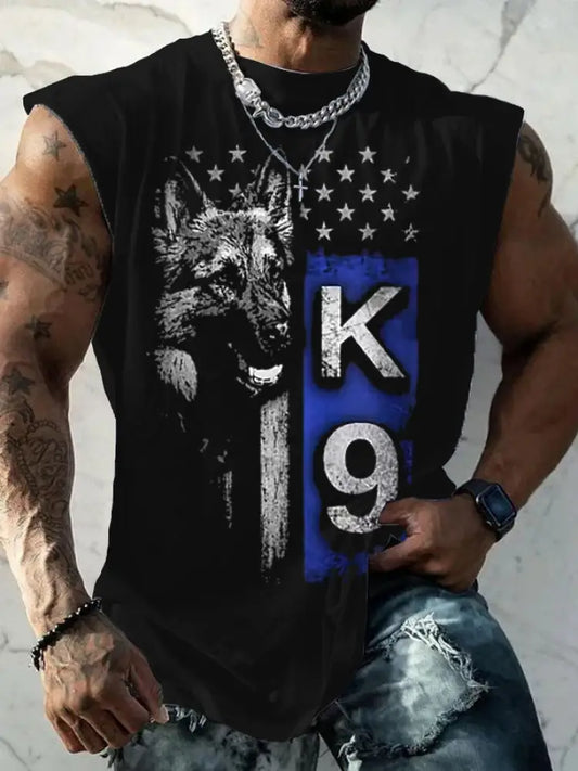 Men’s Blue Line Patriotic K9 Police Officer Dog T-Shirt Vests Black / S