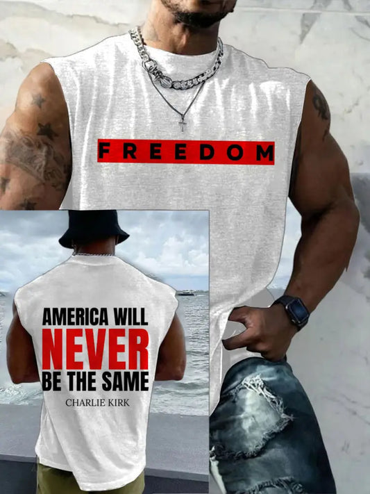 Men’s Casual Charlie Kirk Freedom Printed Tank Top White / S