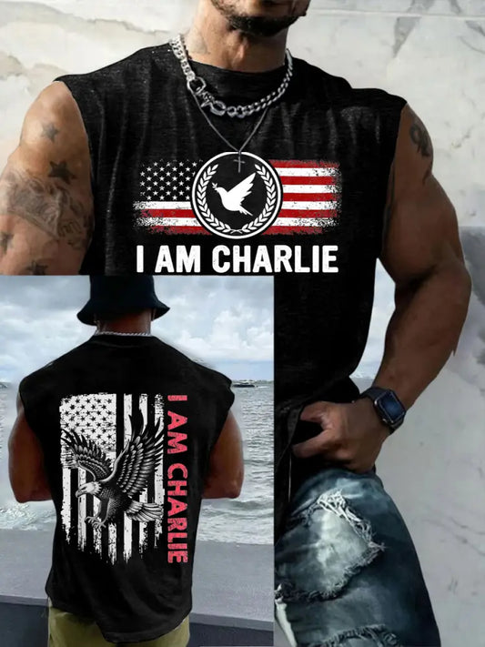Men’s Casual Charlie Kirk Printed Tank Top Black / S
