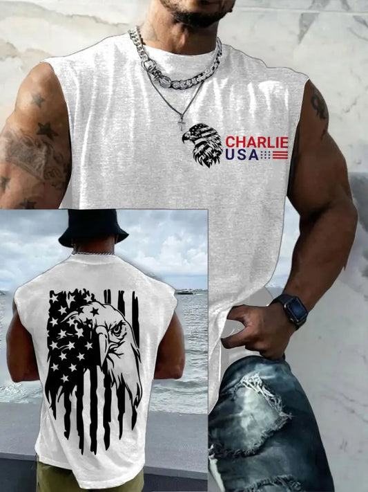 Men’s Casual Charlie Kirk Printed Tank Top White / S
