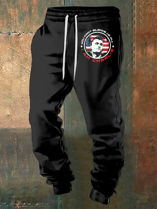 Men’s Charlie Kirk Freedom Printed Drawstring Pants Black / S