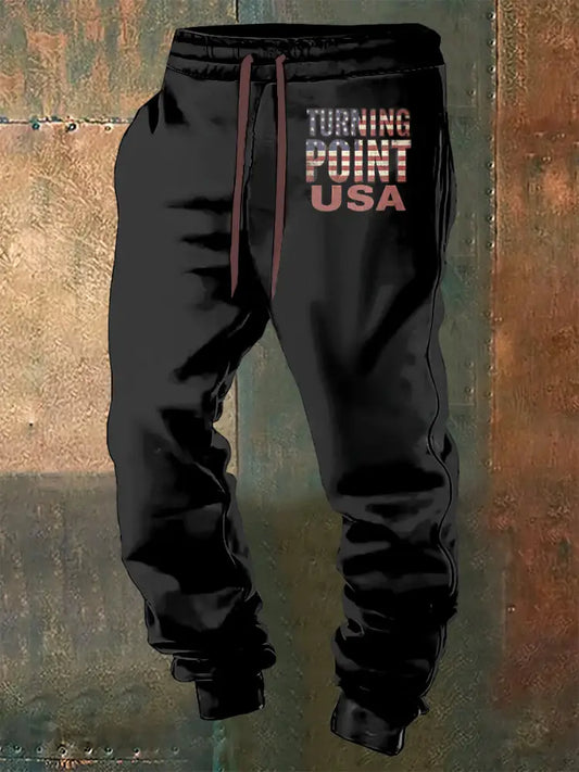 Men’s Charlie Kirk Freedom Printed Drawstring Pants Black / S