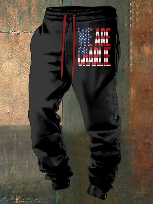 Men’s Charlie Kirk Freedom Printed Drawstring Pants Black / S