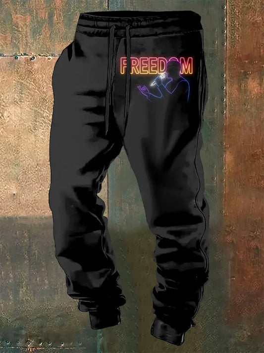 Men’s Charlie Kirk Freedom Printed Drawstring Pants Black / S
